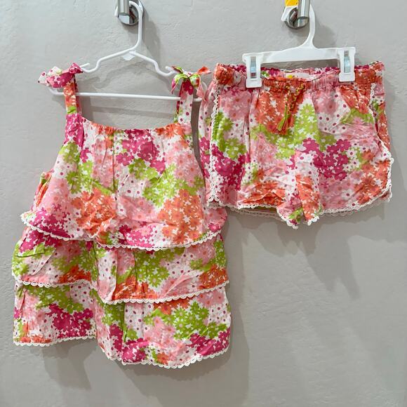 Mini Boden Floral Tiered Ruffle Tank & Shorts Matching Outfit